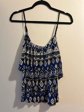 Blue Black White Aztec Print Spaghetti Strap Tank